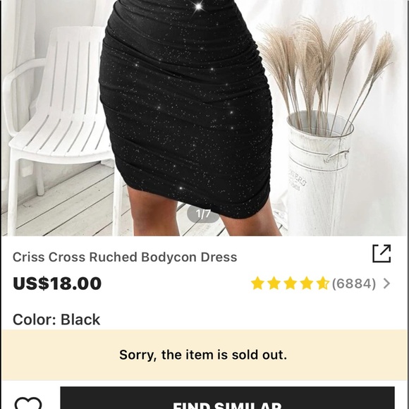black sparkle ruched bodycon dress - Picture 3 of 3